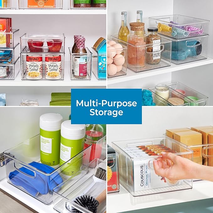 Stackable Storage Bin with Handles, Organize Pantry, Fridge, Or Freezer, Clear