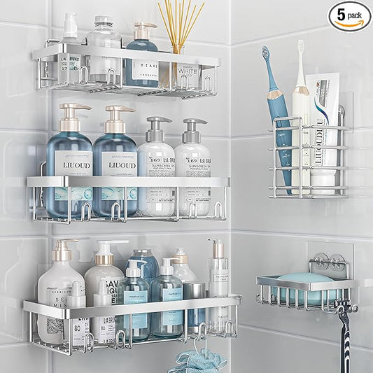 5 Pack Shower Caddy Organizer Rack Shelf for Inside Shower, Silver