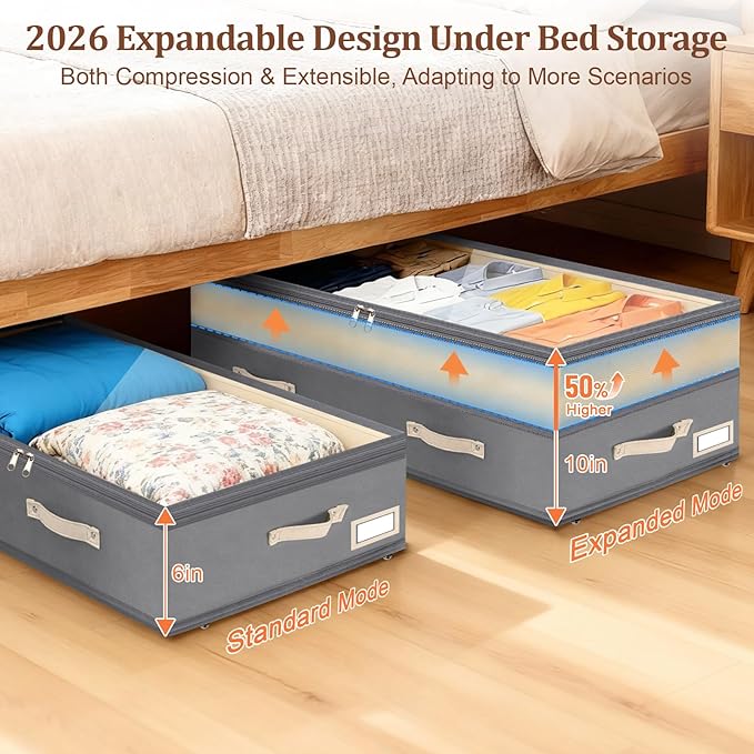 Dolicer 2 Pack Under Bed Storage with Wheels, Grey