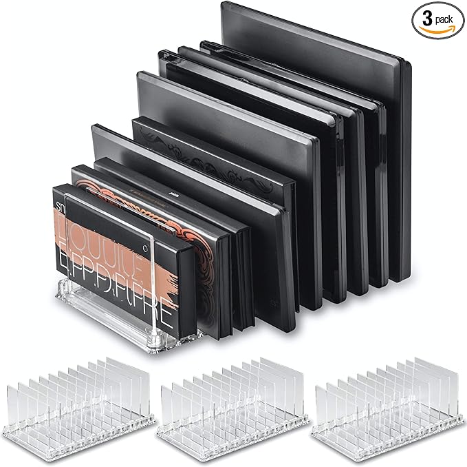 Acrylic Makeup Storage Eyeshadow Palette Organizer w/Removable Dividers 10 Space Display Case Fits Virtually All Blush Powder Pallet Sizes (3)
