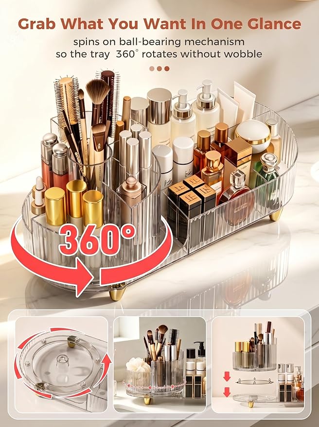 Rotating Makeup Organizer for Vanity, Crystal Clear
