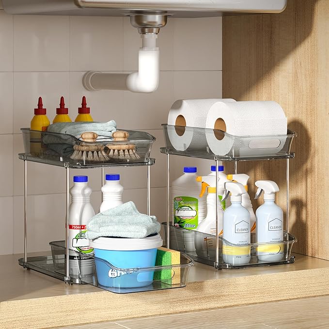 2-Tier Under Sink Organizers and Storage, 3 Pack, Grey
