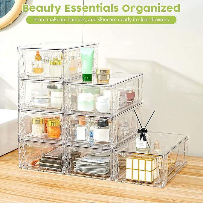 8 Pack Acrylic Storage Drawers, Clear Stackable Storage Drawers