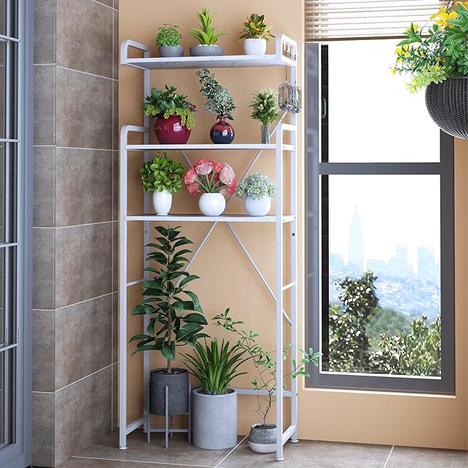 Huhote Over The Toilet Storage Rack with 3-Tier Bathroom Shelves, Space Saver Toilet Shelf, Bathroom Storage Organizer with Hooks for Over Toilet Storage and Bathroom Shelf (White Faux Marble)