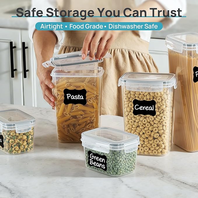 Airtight Food Storage Containers with Lids, Includes 24 Labels，Gray