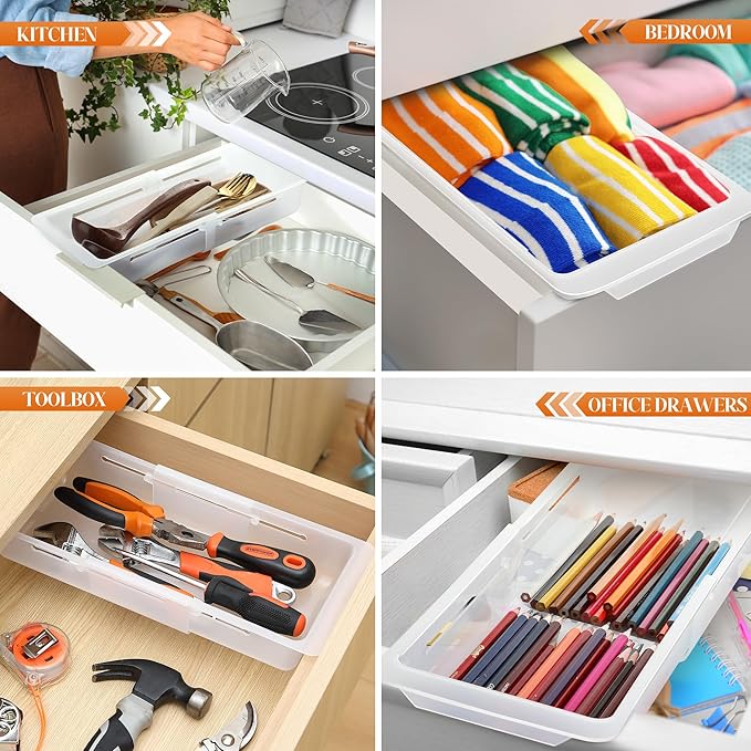 2 Pack Deep Drawer Organizer Bins, 12.4" to 18”