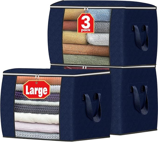 Fab totes 24 Gallons Clothes Storage, 3 Pack,Blue