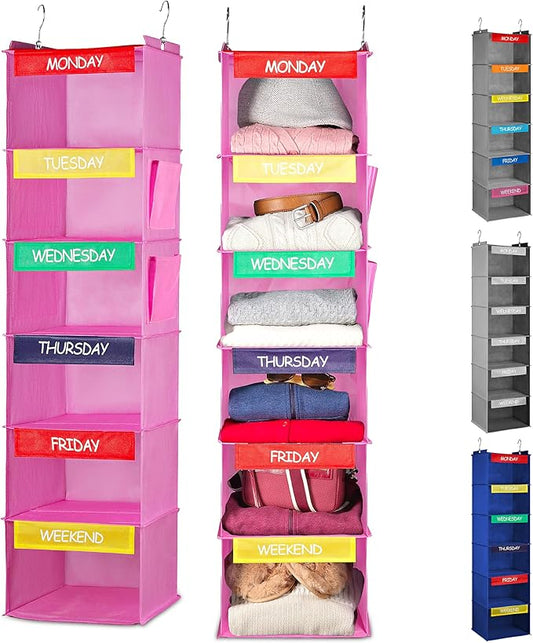 Handy Laundry Hanging Clothes Organizer for Kids, Pink