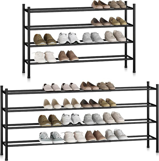 STORAGE MANIAC Long Expandable Shoe Rack, 4 Tiers