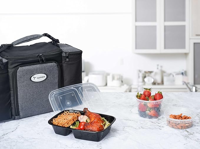 Glotoch Express 300 Pack 32oz Black 2 Compartment Square Meal Prep Containers, Food Storage Containers with Lids for Microwave Dishwasher Freezer Safe