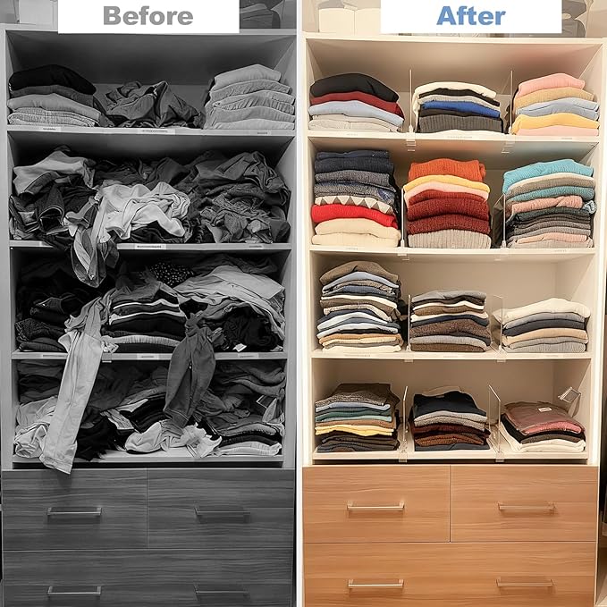 Purse Organizer for Closet Shelf Dividers: 11-inch Tall (Higher Version) Adjustable Clear Acrylic Bag Storage Organizer for Handbags, Sweaters, Towels, Jeans and Shoes on Wood Shelves 8-Pack