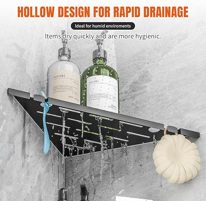 Permanent Grout-in Corner Shower Shelves with Hooks