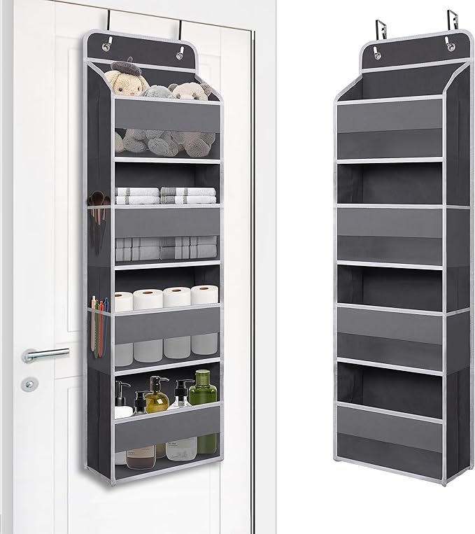 Over The Door Hanging Organizer with 4 Large Pockets, Closet, Bathroom, Gray