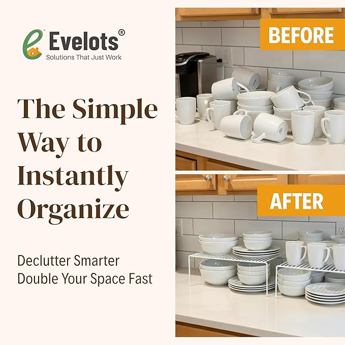 Evelots Kitchen Cabinet Wire Shelf Organizer/Rack - 6 Pack Sturdy Metal Shelf Risers - Double Your Counter Space - Great for Kitchen, Freezer, Pantry and Bathroom - Rustproof - White