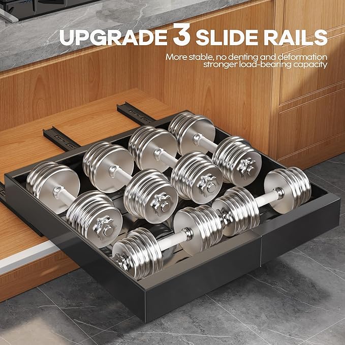 Seinloes 4Pack Expandable Pull Out Cabinet Organizer 21"Deep With Raising Pad for Framed Cabinets,Slide Out Drawers with 4pcs Divider Racks,Roll Out Shelves Adhesive,Adjustable Width 12.05"-20.4"Black