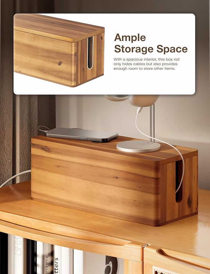 Acacia Wood Cable Management Box Round Edge