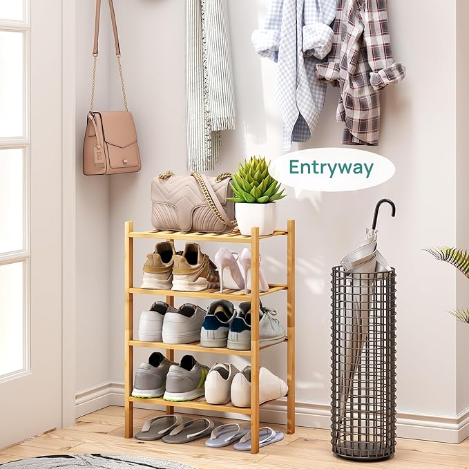 viewcare Small Shoe Rack, 6-Tier Shoe Shelf for Entryway, Bamboo Wood Shoe Rack for Closet & Hallway, Long 17.2IN | Beautiful | Functional | Sturdy | Durable