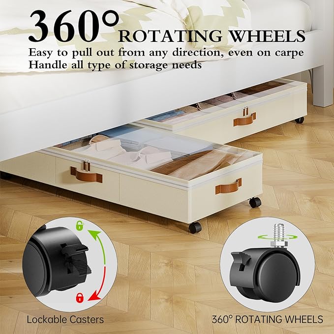 Under Bed Storage with Wheels, 2 Pack