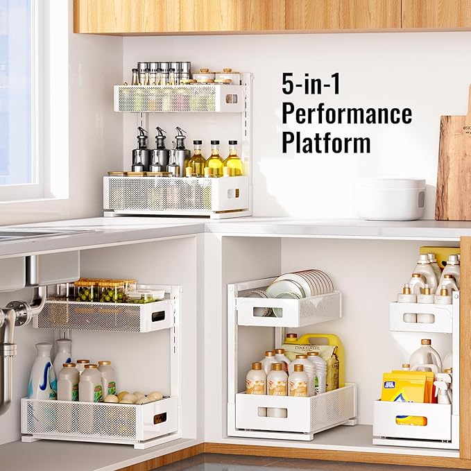 Full Metal Under Sink Organizer, Pull Out Cabinet Organizers and Storage