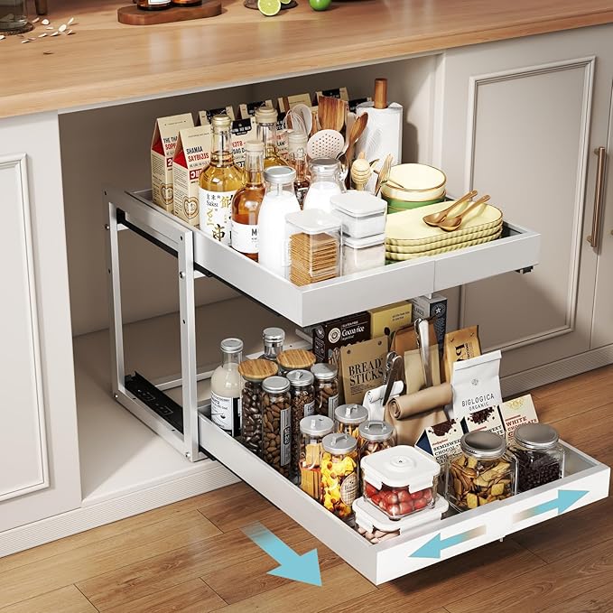 2-Tier Expandable Pull Out Cabinet Organizer, White