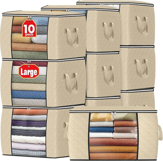 Fab totes 24 Gallons Clothes Storage, 10 Pack,Beige