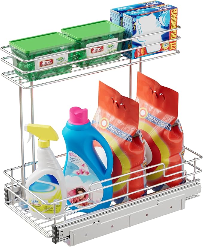 Under Sink Organizer 9" W X17 D, Pull Out Cabinet Organizer 2 Tier, 1 Pack