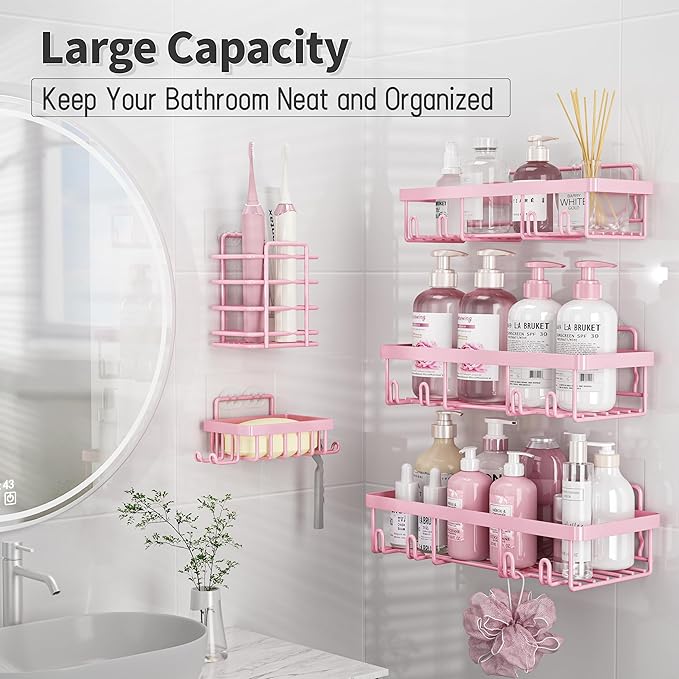 10 Pack Shower Caddy Organizer Rack Shelf for Inside Shower, Pink