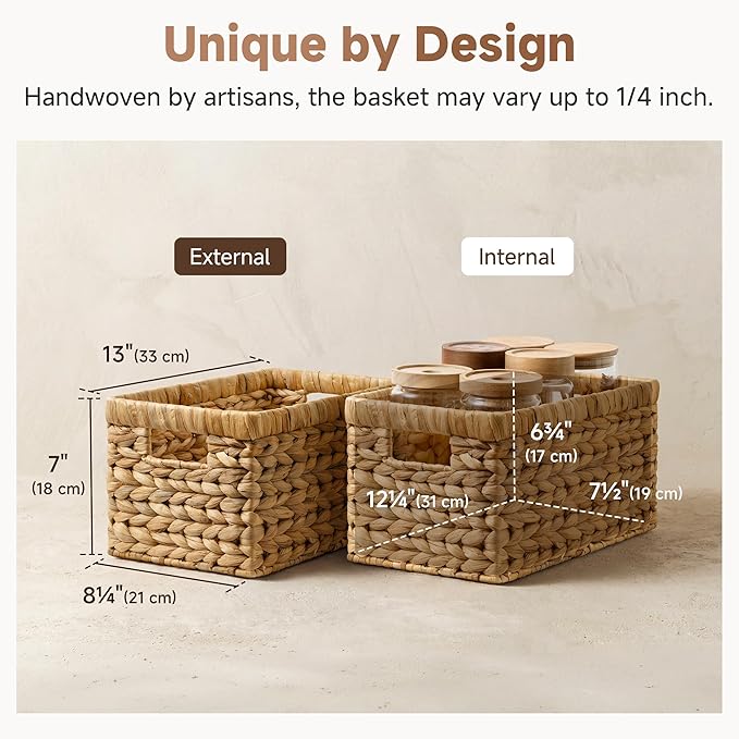 StorageWorks Wicker Basket, Baskets for Organizing, Storage Basket with Built-in Handles, Water Hyacinth Shelves (Medium 2-Pack, Natural Hyacinth)