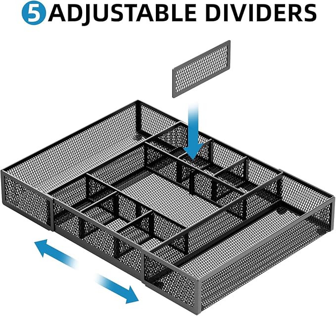 Expandable Desk Drawer Organizer, Expandable Black-2 pack