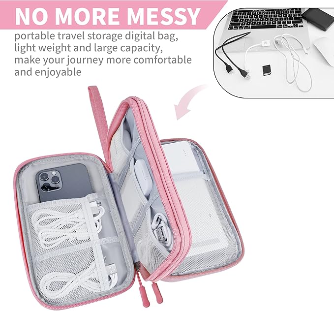 Lcsmaokin Electronics Organizer Travel Case,Electronic Accessories Storage Bag,Portable Waterproof Cable Organizer Bag,Travel Cord Organizer Bag for Small Charging Cord Storage,Cables,SD Card-Pink