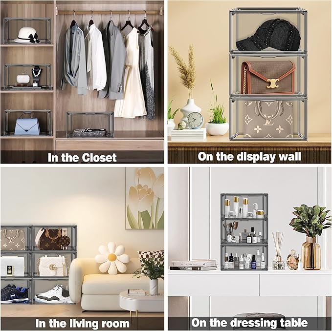 12 Pack Large Shoe Organizers Storage Boxes for Closet Clear Plastic Stackable