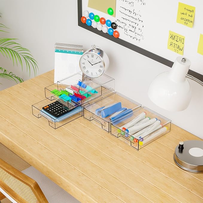 4 Pack Small Clear Stackable Storage Drawers