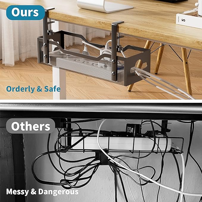 Under Desk Cable Management Tray 2 Pack, No Drill