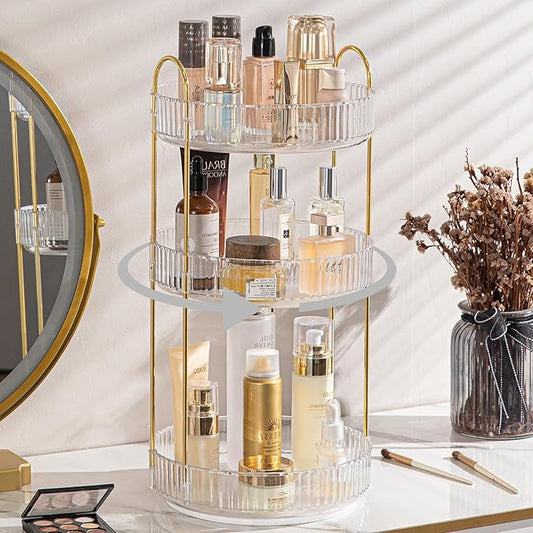 Shuang qing Rotating Makeup Organizer for Vanity, Clear, 3 Tier