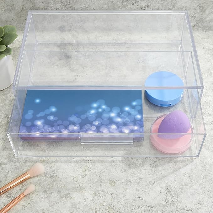 Audrey Stackable Clear Bin Plastic Organizer Drawer, Organize Eyeshadow Palettes