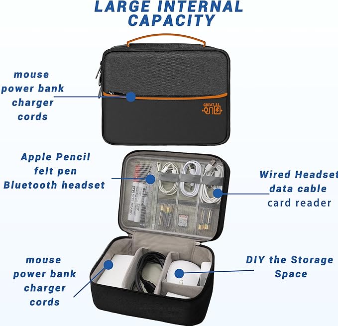 Electronics Organizer, Travel Cord Organizer Pouch, Double Layer-Black