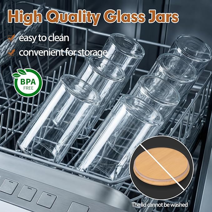 6 Pack 0.6qt Glass Storage Containers with Bamboo Lids