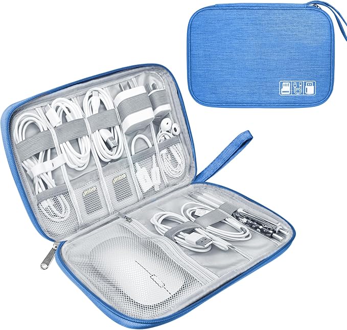 Lcsmaokin Electronics Travel Organizer,Portable Waterproof Electronic Travel Storage Bag for Small Charging Cord Storage,Charger,Small Electronics,SD Card etc,for Travel,Business - Sky Blue