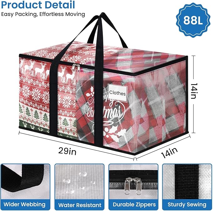 RoomHacks Heavy Duty Clear Moving Bags with Reinforced Handle and Double Zipper, Storage Totes, Packing Bags Alternative to Moving Essential and Supplies Box, Clear, Large, 6 Packs