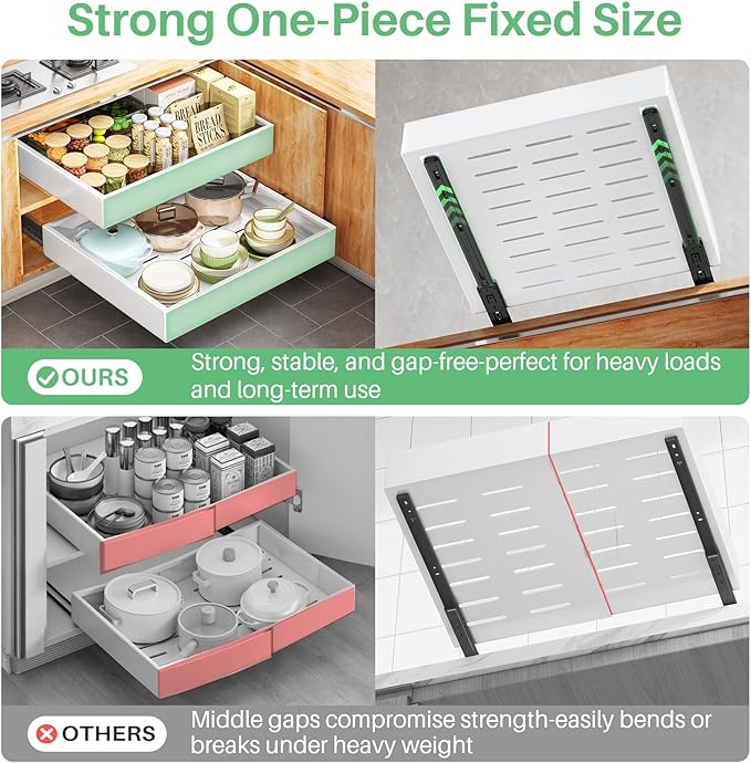 2Pack Pull out Cabinet Organizer, 21"Deep, Heavy Duty Full-extension Slide out Drawers for Kitchen Cabinet, Roll out Shelf Storage with Nano Adhesive for Pots, Bathroom, Pantry, Home, White