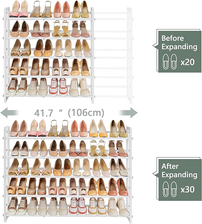 5-Tier Expandable Shoe Rack, White, 5 Tier
