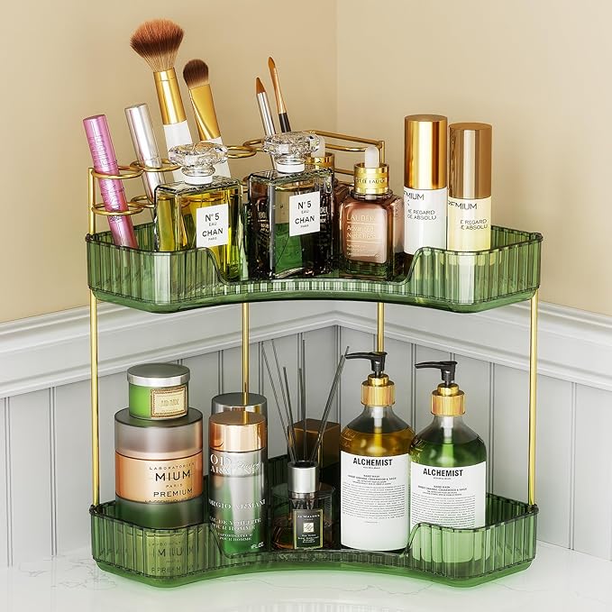 2-Tier Corner Bathroom Counter Organizer Makeup Cosmetic Storage