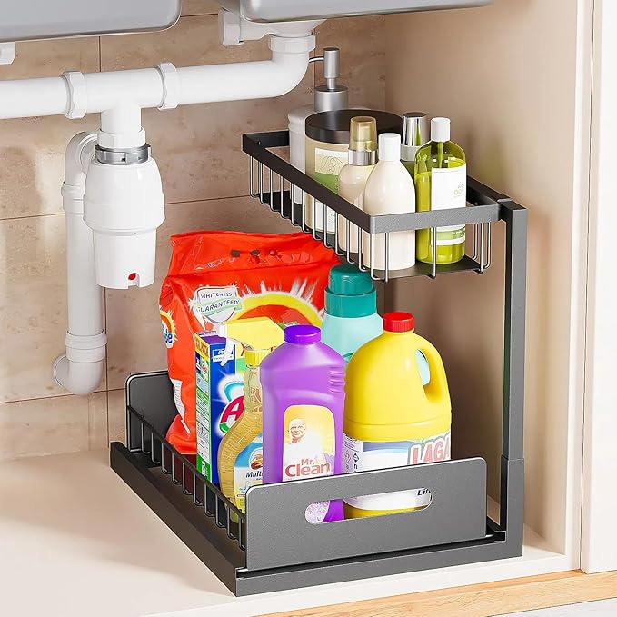 Under Kitchen Sink Organizer 2 Tier, Pull Out Under Sink Organizers and Storage