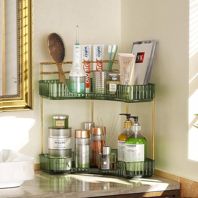 2-Tier Corner Bathroom Counter Organizer Makeup Cosmetic Storage