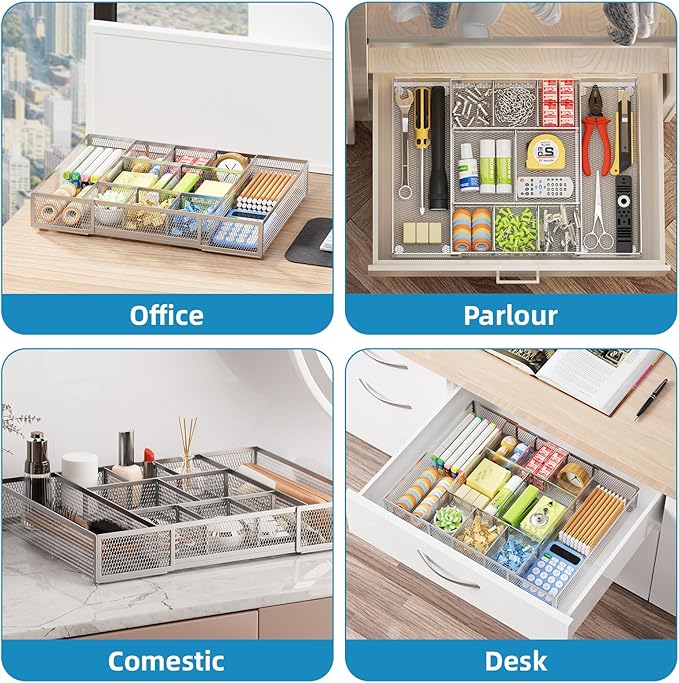 Expandable Desk Drawer Organizer, Expandable-Silver