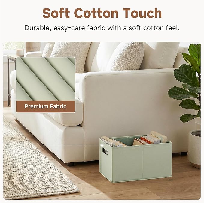 StorageWorks Fabric Storage Bins for Shelves, Closet Organizers and Storage Baskets, Collapsible Storage Bins with Cutout Handles, Medium, 2-Pack, Ivory and Light Green