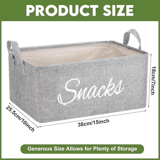 Newtay 17 Pcs Snack Basket Sets, Snack Storage Bin for Pantry Shelves with 16 Pcs 2 Inch Chip Clips, Basket Organizer for Kitchen Home, Chips, Popcorn, Candy, Pretzels(Burlap,Grey)