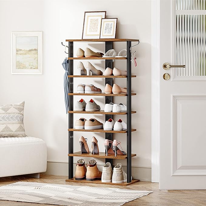 8 Tiers Vertical Shoe Rack, Rustic Brown BF750XJ01