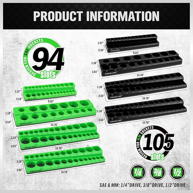 Magnetic Socket Organizer Holder Tool, 8PCS Set includes 2PCS 1/4", 4PCS 3/8"