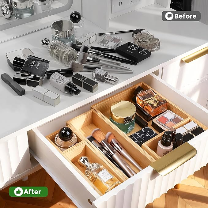 Bamboo Drawer Organizer Set, 14 PCS Multi-Use Individual Wood Storage Organizers